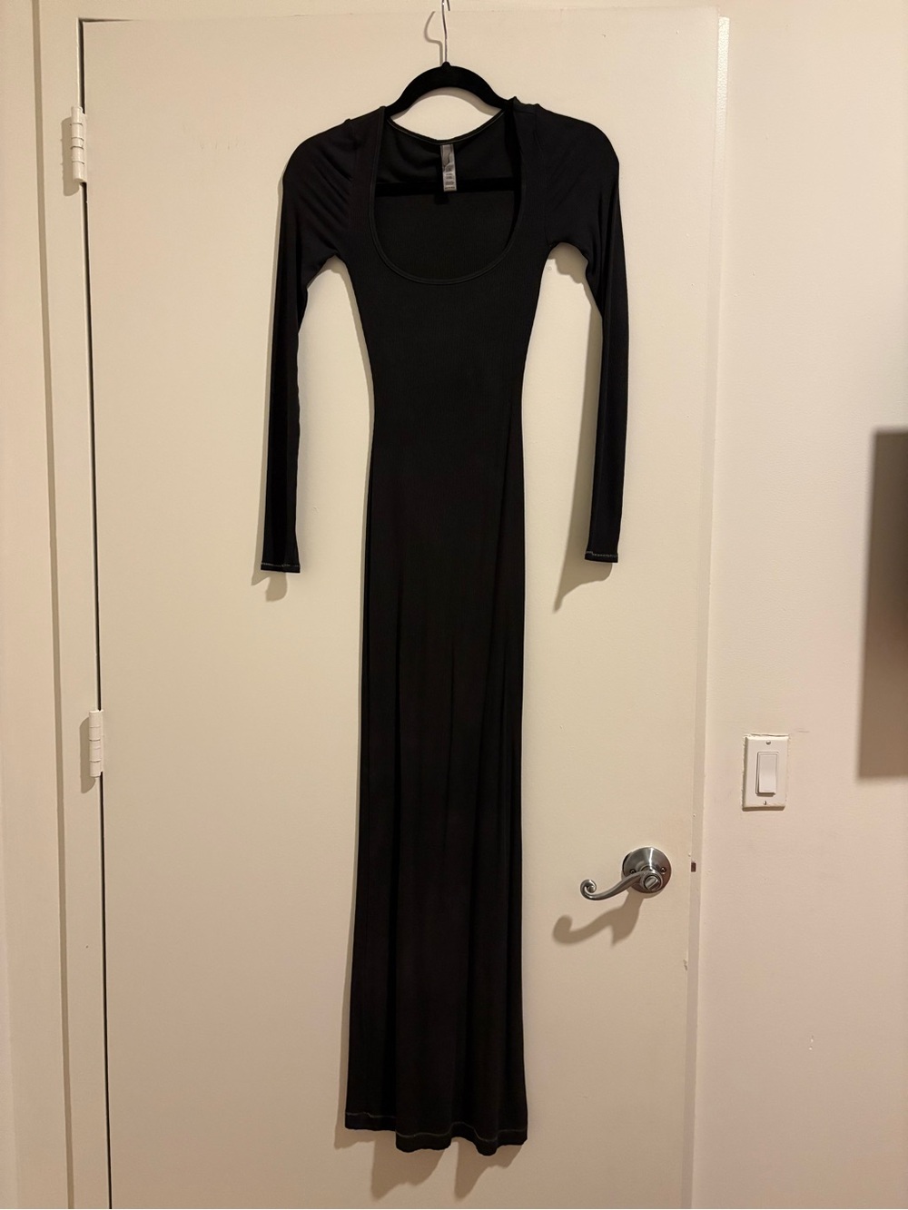SKIMS Black Soft Lounge Long Sleeve Maxi Scoop-Neck Dress